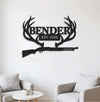 Maxcorners Personalized Metal Sign WITH LED/WITHOUT LED – Deer Antler Hunting Wall Decor with Rifle – Custom Rustic Cabin Sign for Hunters MT0110