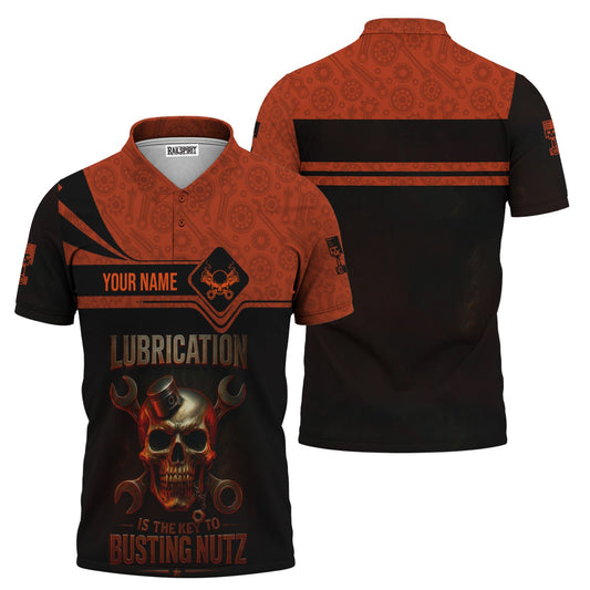 Joycorners Personalized Mechanic Shirt, Lubrication Is The Key To Busting Nutz, Skull and Wrenches Design, Gift For Men PT2609