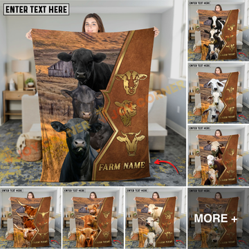 Joycorners Cattle Cow Multi Cattle Portrait Leather Emblem Pattern Personalized Name 3D Blanket (10 Breeds)
