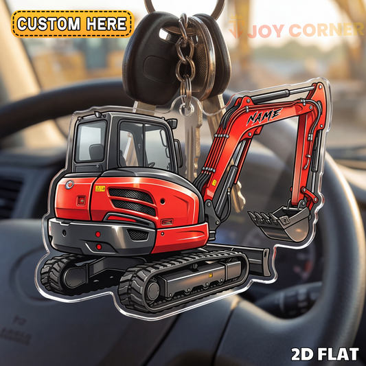Joycorners Mini Excavator 2D Keychain Compact Construction Machine Custom Name