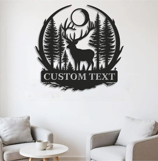 Maxcorners Personalized Metal Sign WITH LED/WITHOUT LED – Deer and Forest Silhouette Wall Art – Custom Rustic Cabin and Lodge Hunting Decor MT0110