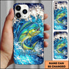 Joycorners Mahi-mahi Jumping Out Of Ocean Wave Blue Splash Art Personalized Name Phone Case