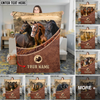 Joycorners Horse Three Horses on Countryside Farm Leather Weave Border Personalized Name 3D Blanket (8 Breeds)