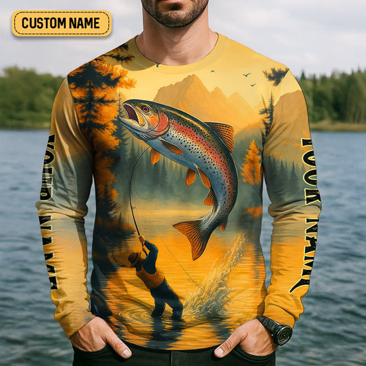 Joycorners Fish Around And Find Trout SPF Shirts, Trout Fishing Shirts, Fishing Shirts For Men, Funny Fisherman Gift