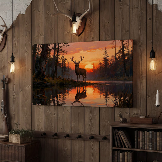 Joycorner Majestic Deer Sunset Lake Reflection Landscape Canvas