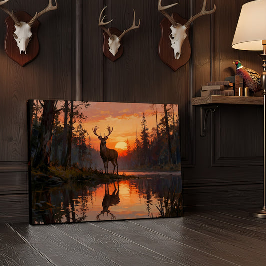 Joycorner Majestic Deer Sunset Lake Reflection Landscape Canvas