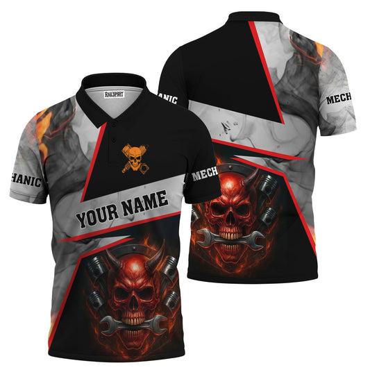 Joycorners Custom Name Funny Mechanic Shirt Vintage Devil With Wrench Printed Mechanic T Shirt PT2609
