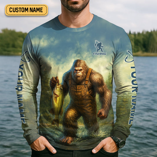Joycorners Gone Fishing Be Back Never Sasquatch Fishing SPF Shirt, Performance Fishing Shirts, Men's Fishing Shirt