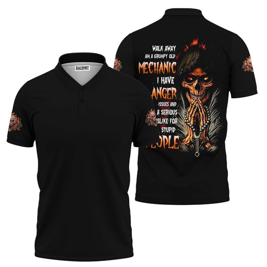 Joycorners Mechanic Skull T Shirt Walk Away I AM A Grumpy Old Mechanic Black Shirt All Over Print PT2609