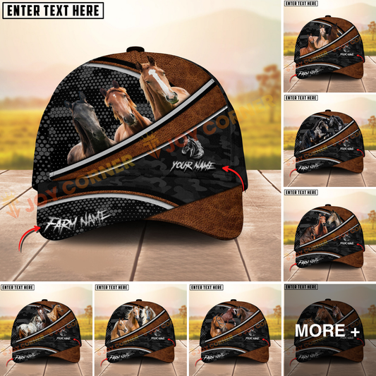 Joycorners Horse Brown Leather Pattern With Dotted Camo Personalized Name 3D Cap (9 Breeds)