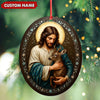 Joycorners Custom Jesus Holding Deer Christmas Ornament, Personalized Name Christian Tree Decoration, Religious Woodland Gift for Faith Family MT2411