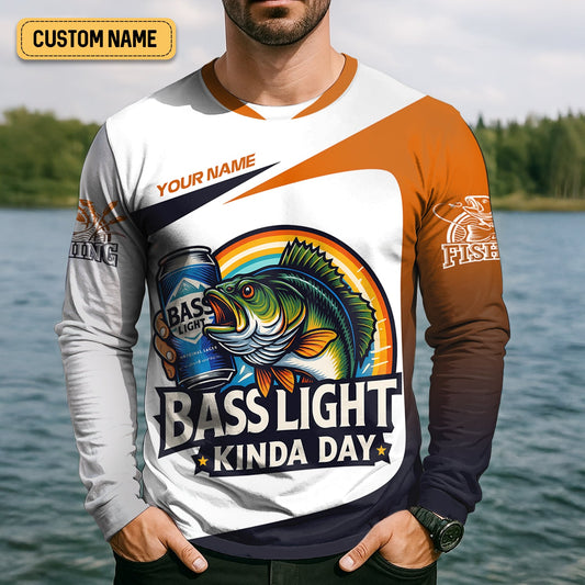 Joycorners Basslight Kinda Day Fish And Beer Funny Fishing Shirt, SPF Shirt For Men, Gift For Fisherman, Bass Fishing
