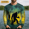 Joycorners Gone Squatchin And Catching Yellow Forest Bigfoot Fishing UPF Shirts, Funny Fishing Shirt, Fishing Gifts For Men