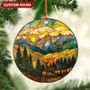 Joycorners Personalized Deer Stained Glass Acrylic Ornament – Mountain Sunrise Christmas Tree Decoration Gift MT1111