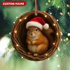Joycorners Personalized Squirrel Christmas Ornament, Custom Name Woodland Nest Santa Hat Decoration, Cute Holiday Tree Hanging Gift for Animal Lovers MT2411
