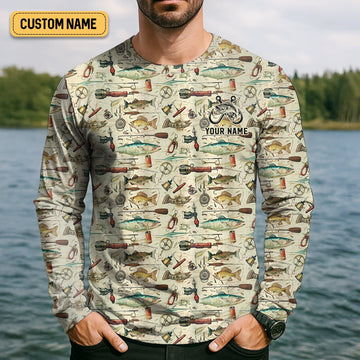 Joycorners Fishing Gear Items SPF Long Sleeve Shirts, Custom Fishing Shirt, Men Long Sleeve Shirt