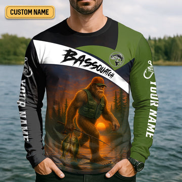 Joycorners Bassquatch Bigfoot Fishing Shirt, SPF Shirt For Men, Fishing Jersey, Presents For Fishermen