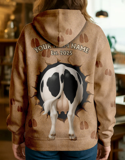 Joycorners Holstein Cute Breakthrough Cow Personalized Name, Farm Name Unisex 3D Hoodie