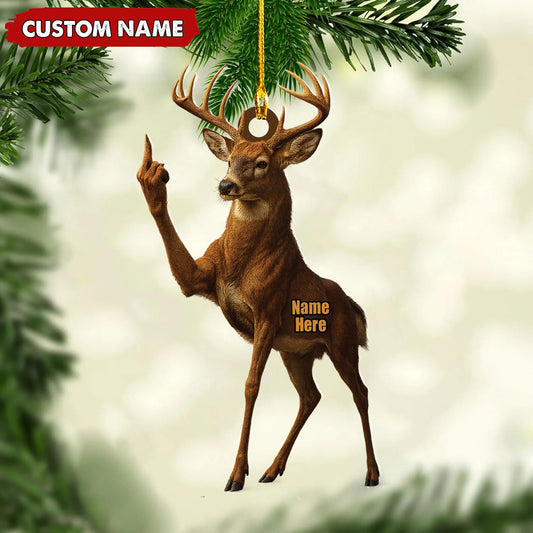 Joycorners Personalized Funny Deer Buck Fukin' Finger Hunting Acrylic Christmas Ornament – Custom Gift for Hunters MT1111