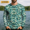 Joycorners Green Camo Performance Fishing Shirts, SPF Shirt For Men, Hooded Fishing Shirt, Fishing Shirts For Men