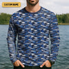 Joycorners Blue Fish Pattern Performance Fishing Shirts, SPF Shirt For Men, Hooded Fishing Shirt, Fishing Shirts For Men