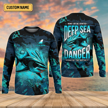 Joycorners Hunt or Be Hunted Deep Sea Danger Performance Fishing Shirts, Fishing Gifts For Men, Men's Fishing Shirt