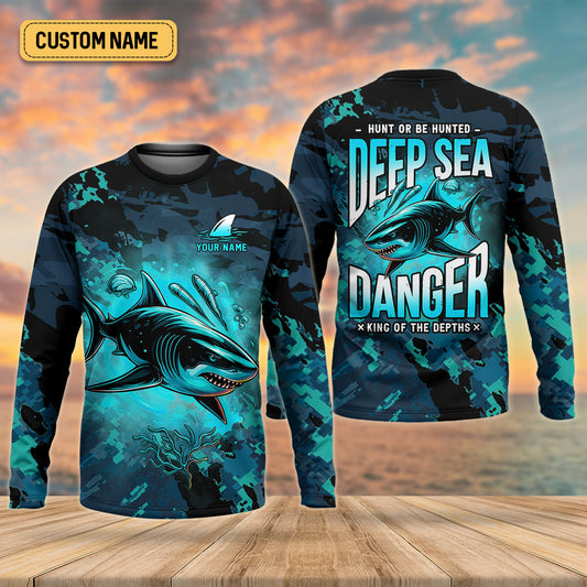 Joycorners Hunt or Be Hunted Deep Sea Danger Performance Fishing Shirts, Fishing Gifts For Men, Men's Fishing Shirt