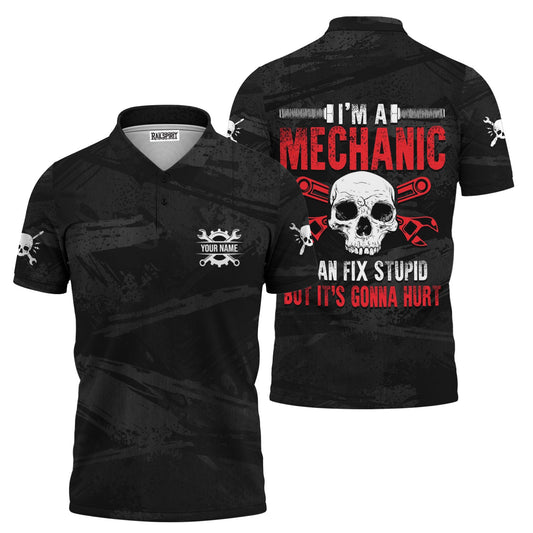 Joycorners Custom Name Funny Mechanic Skull T Shirt I'm A Mechanic I Can Fix Stupid Shirt PT2609