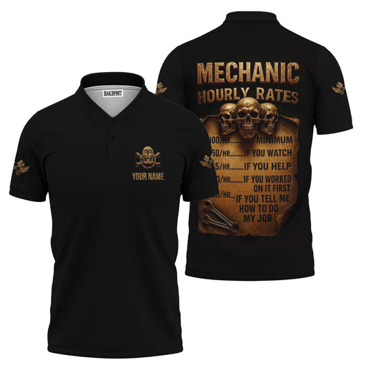 Joycorners Personalized Mechanic Shirt, Mechanic Hourly Rates, Vintage Skull Design, Gift For Men PT2609