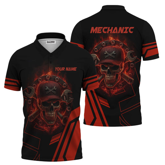 Joycorners Custom Name Mechanic Shirt Mechanic Skull Red Unisex T Shirt All Over Print PT2609