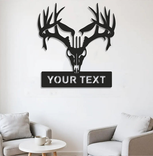 Maxcorners Personalized Deer Skull Metal Sign WITH LED/WITHOUT LED – Rustic Hunting Cabin Wall Decor, Gift for Hunters MT0110