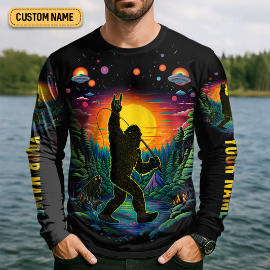 Joycorners Gone Squatchin And Catching Alien Bigfoot Funny Fishing Shirt, SPF Shirt For Men, Fishing Shirts For Men
