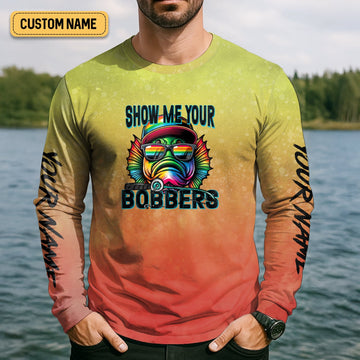 Joycorners Show Me Your Bobbers Shirt, Orange Yellow Men Fishing Shirt, Funny Fishing Shirt, SPF Shirt