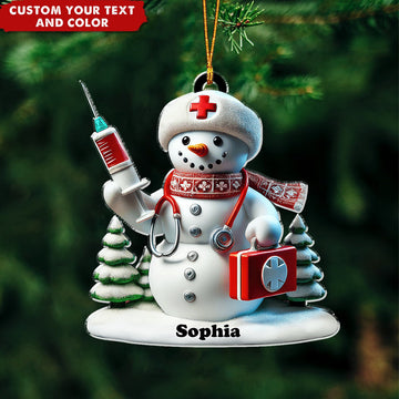 Joycorners Custom Name Nurse Snow White Ornament, Christmas Gift for Nurse
 2D Flat LM1711