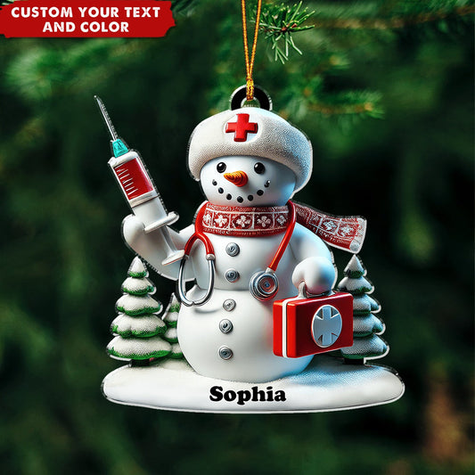 Joycorners Custom Name Nurse Snow White Ornament, Christmas Gift for Nurse
 2D Flat LM1711