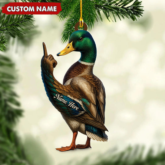 Joycorners Personalized Funny Duck Fukin' Finger Hunting Acrylic Christmas Ornament – Custom Gift for Hunters MT1111