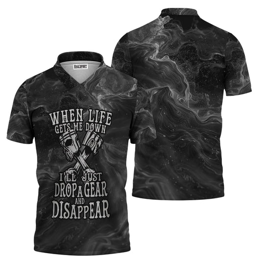 Joycorners When Life Gets Me Down I'll Just Drop A Gear And Disapper Shirt Funny Printed Vintage Mechanic Unisex T Shirt PT2609