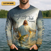 Joycorners Even Jesus Has A Fish Story Funny Fishing Shirt, SPF Shirt For Men, Men Long Sleeve Shirt
