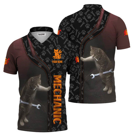 Joycorners Custom Name Funny Cat Mechanic Shirt With Cat Paw And Wrench Hoodie Jacket For Mechanic PT2609