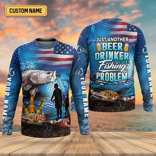 Joycorners Just Another Beer Drinker With A Fishing Problem UPF Fishing Shirt, Men's Fishing Shirts, Funny Fisherman Gift