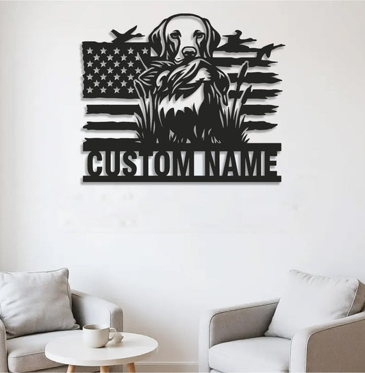 Maxcorners Personalized Hunting Dog Metal Sign WITH LED/WITHOUT LED - Duck Retriever Wall Decor MT0110