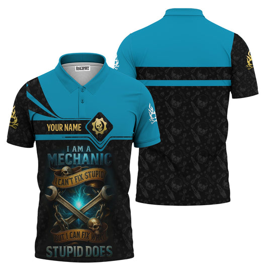 Joycorners Personalized Mechanic Shirt, I Am A Mechanic I Can't Fix Stupid But I Can Fix What Stupid Does, Skull and Wreches Design, Gift For Men PT2609