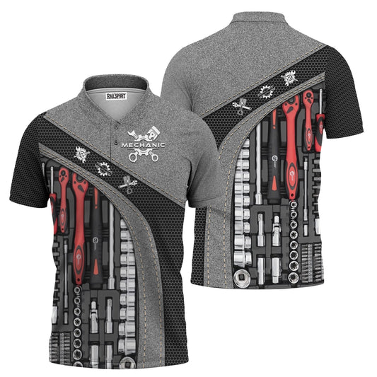 Joycorners Mechanic Shirt Tools Design, Adjustable Wrench, Socket Set, Gear Icons, Cool Work Shirt For Men, Mechanics & Auto Enthusiasts, Perfect Gift PT2609