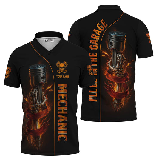 Joycorners Personalized Mechanic Shirt, I'll Be In The Garage, Skull Hand Holding Piston Design, Gift For Men PT2609