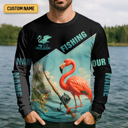 Joycorners Flamingo Fishing, Hooded UPF Shirt, Funny Fishing Shirt, Men Jersey, Presents For Fishermen