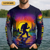 Joycorners Gone Squatchin And Catching Sunset Fishing UPF Shirts, Funny Fishing Shirt, Sasquatch Fishing Shirts For Men