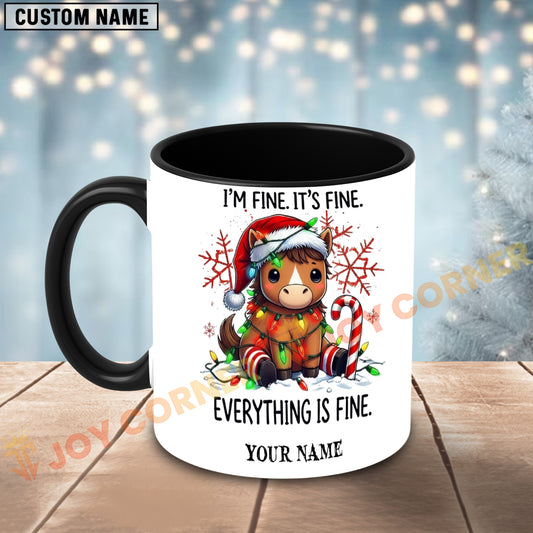 Joycorners Christmas Horse Everything Is Fine Custom Name Mug