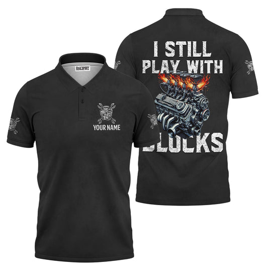 Joycorners Personalized Mechanic Shirt, Funny Engine Block Graphic Tee with Custom Name for Auto Repair Garage Technician Car Enthusiast Gift PT2609
