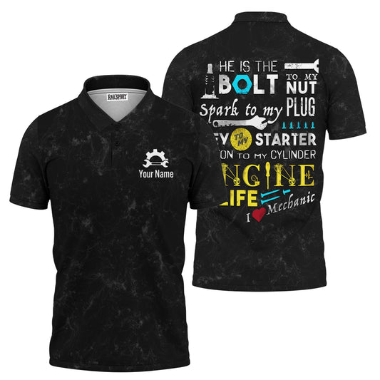 Joycorners I Love Mechanic Shirt, He Is The Bolt To My Nut Spark To My Plug Black Hoodie Jacket PT2609