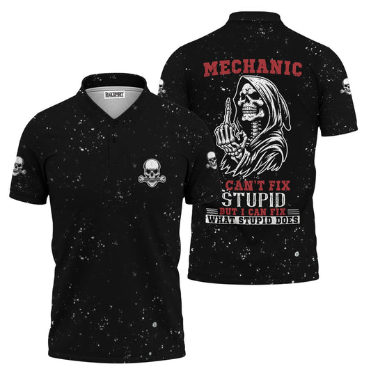 Joycorners Mechanic Skeleton Shirt, Funny Fix Stupid Graphic Tee, Unique Gift for Mechanics, Skull and Bones Design, Humor Apparel for Auto Repair PT2609